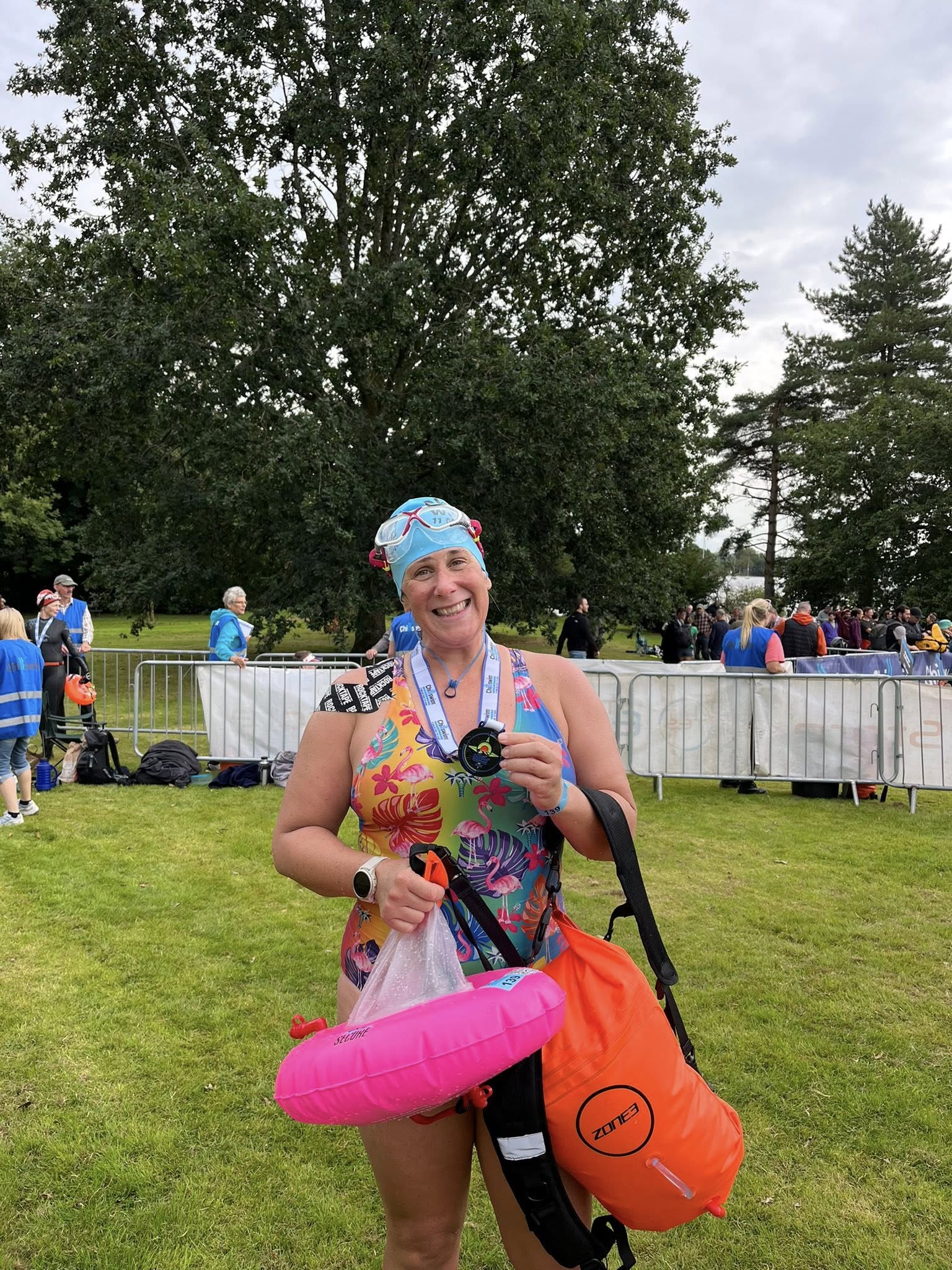 Janna completing the Chillswim Windermere End to End 11-mile swim without a wetsuit