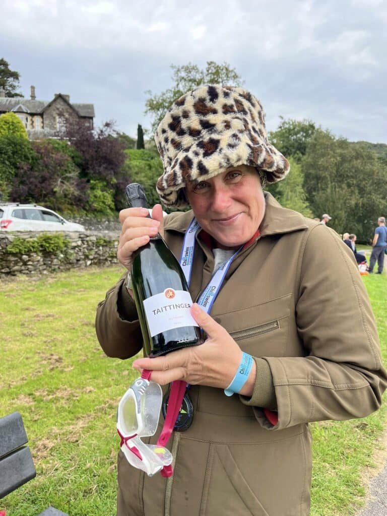 Janna completing the Chillswim Windermere End to End 11-mile swim without a wetsuit