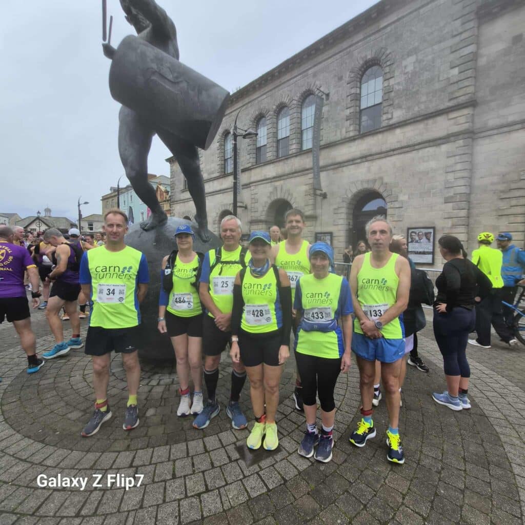 Carn Runners team at the Truro Half Marathon finish line in Cornwall