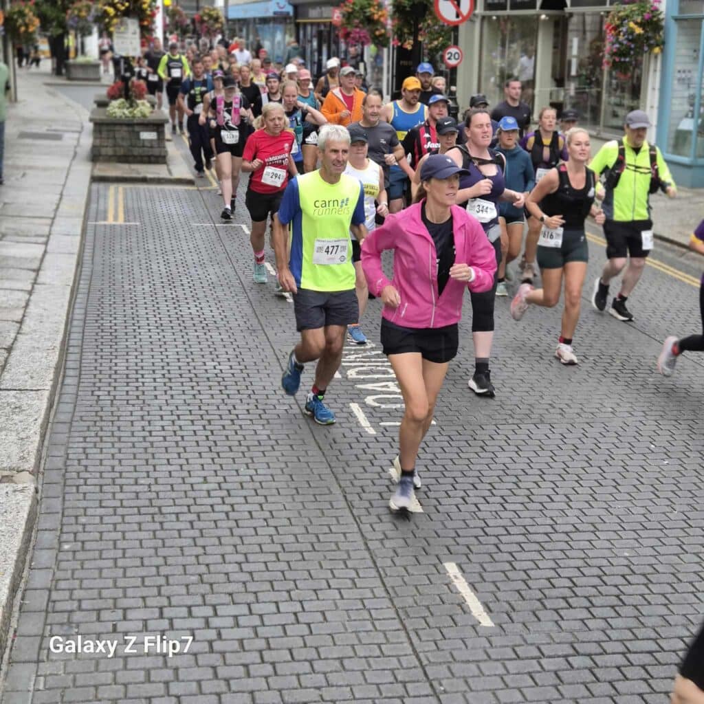 Carn Runners team at the Truro Half Marathon finish line in Cornwall