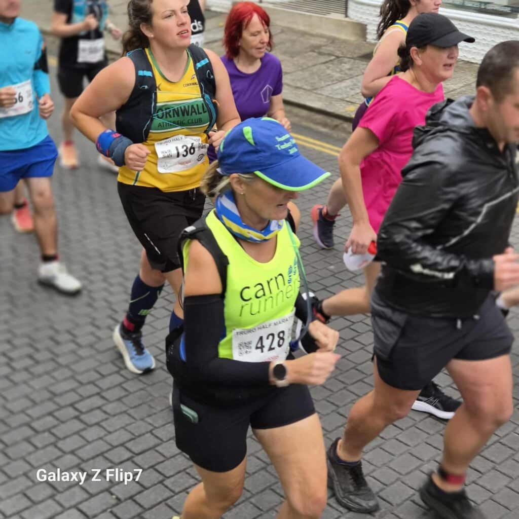 Carn Runners team at the Truro Half Marathon finish line in Cornwall
