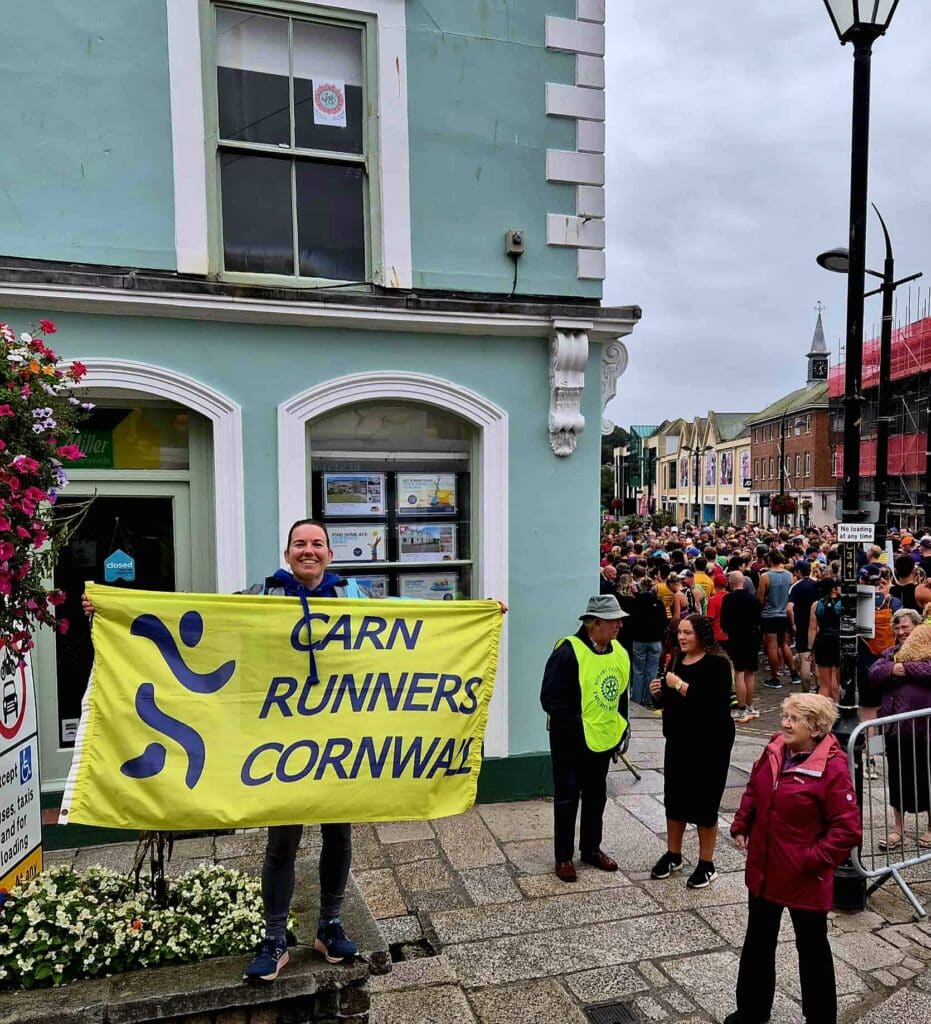 Carn Runners team at the Truro Half Marathon finish line in Cornwall