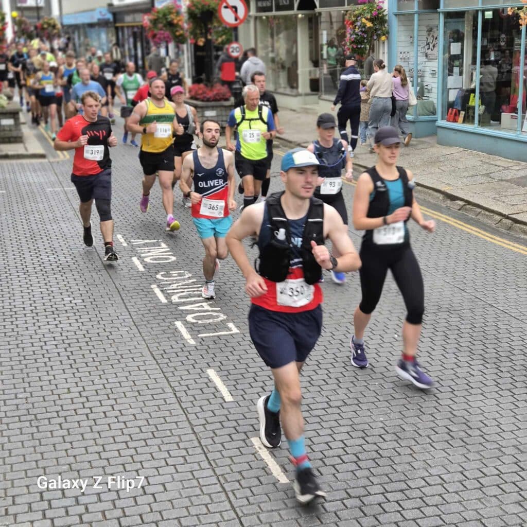 Carn Runners team at the Truro Half Marathon finish line in Cornwall