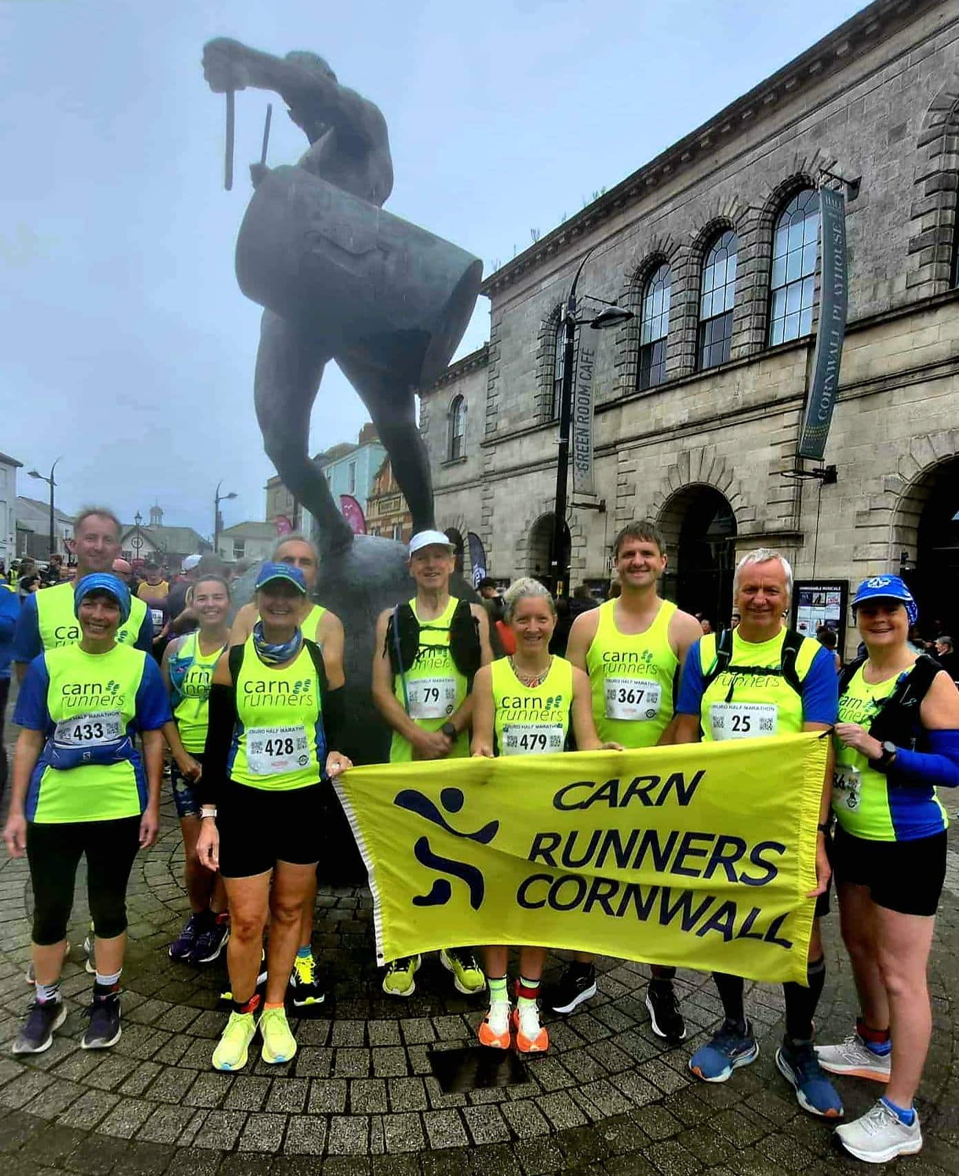 Carn Runners team at the Truro Half Marathon finish line in Cornwall