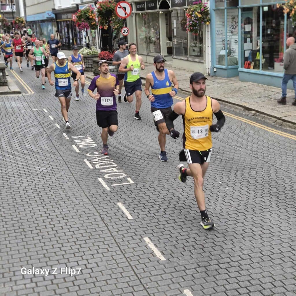 Carn Runners team at the Truro Half Marathon finish line in Cornwall