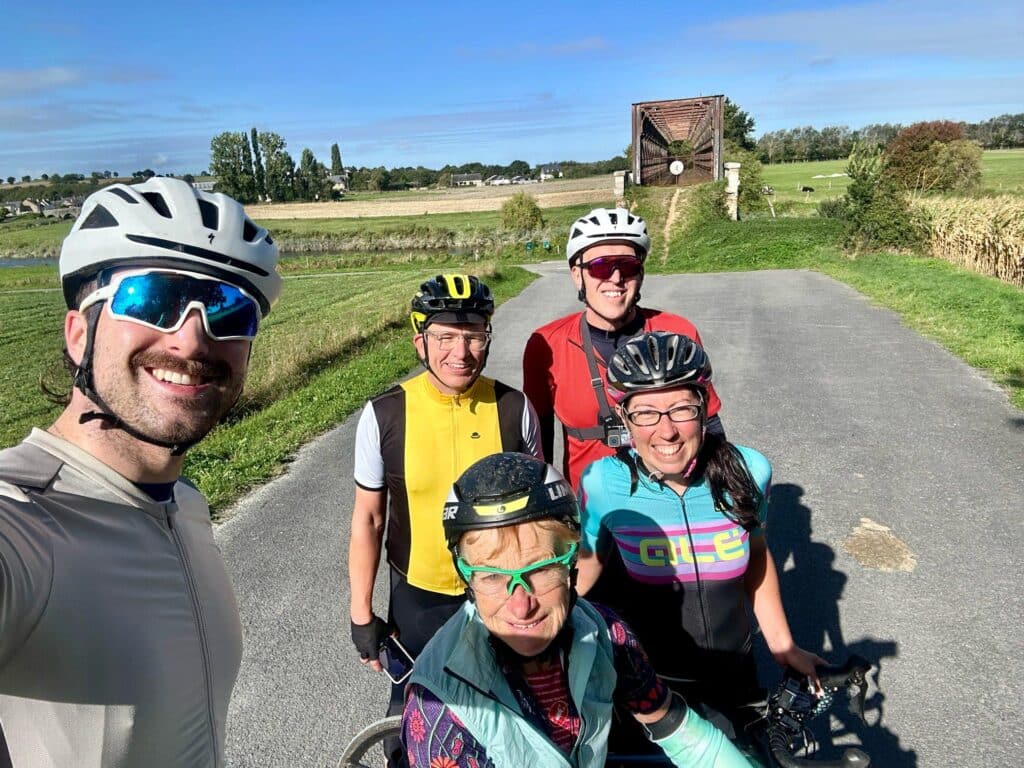 Janet cycling in Normandy on her charity ride