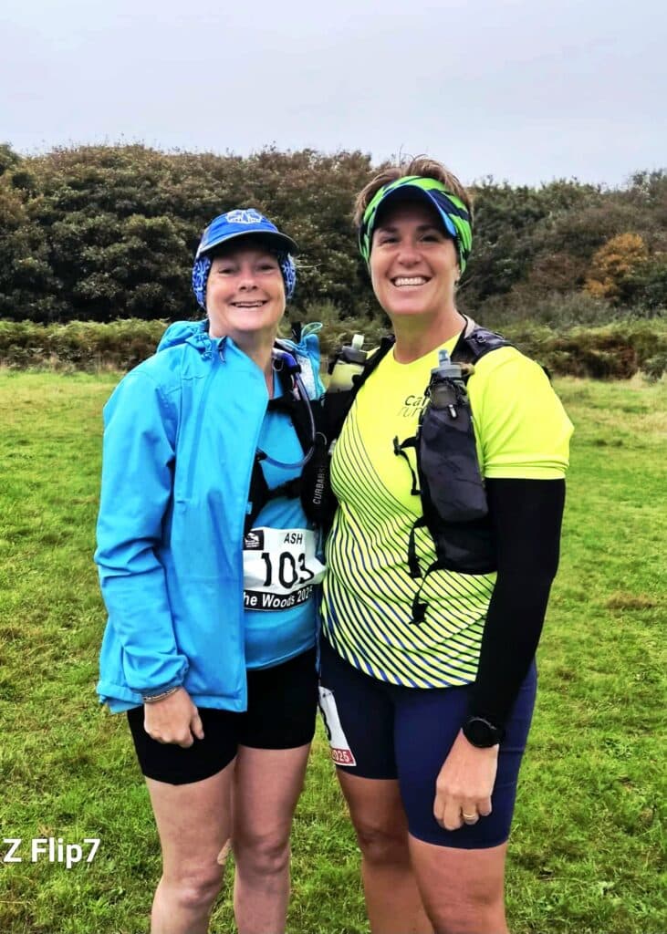 Carn Runners tackling The Woods endurance run in Tehidy Woods, Cornwall, in heavy rain