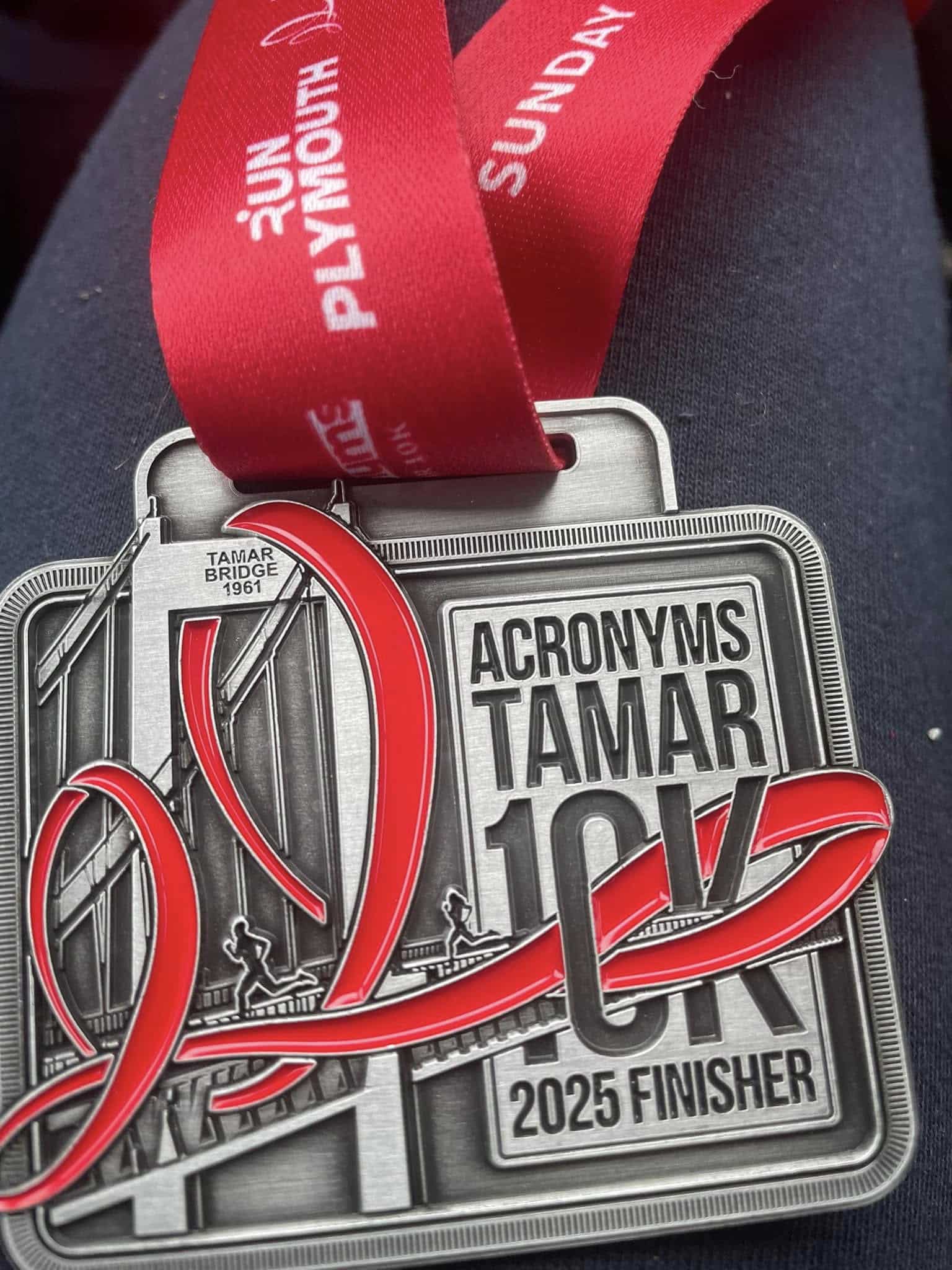 Carn Runners Janet and Sarah at the Tamar Bridge 10K finish