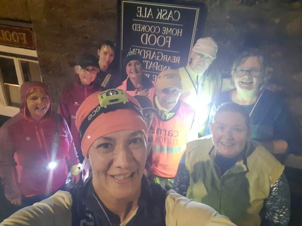 Carn Runners on their Fireworks Night pub route run under colourful skies