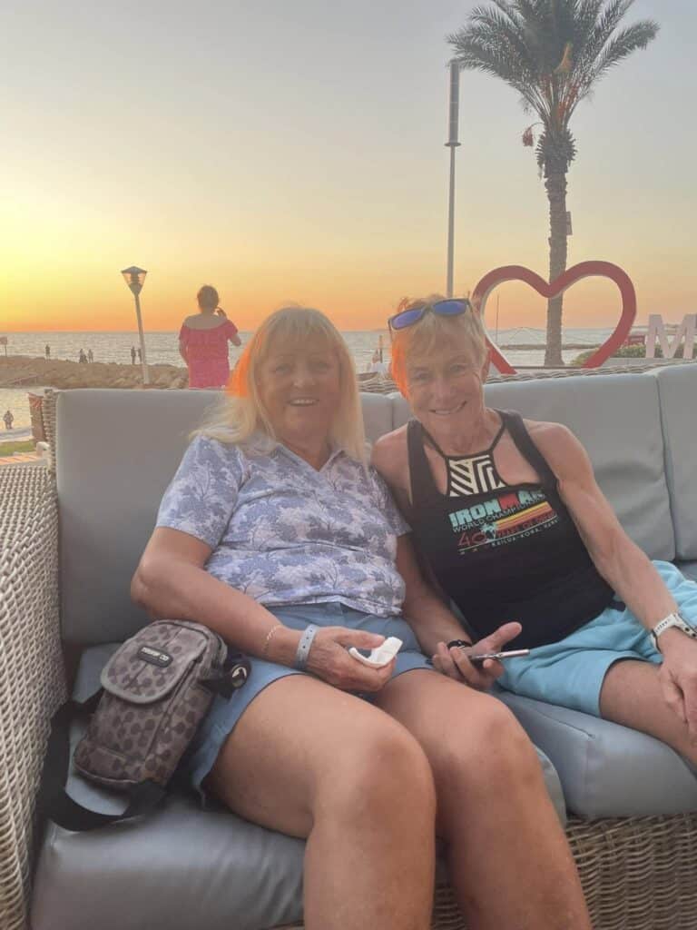 Carn Runners team enjoying the Leptos Cyprus 4 Day Challenge in Cyprus, celebrating after finishing multiple stages of the event.