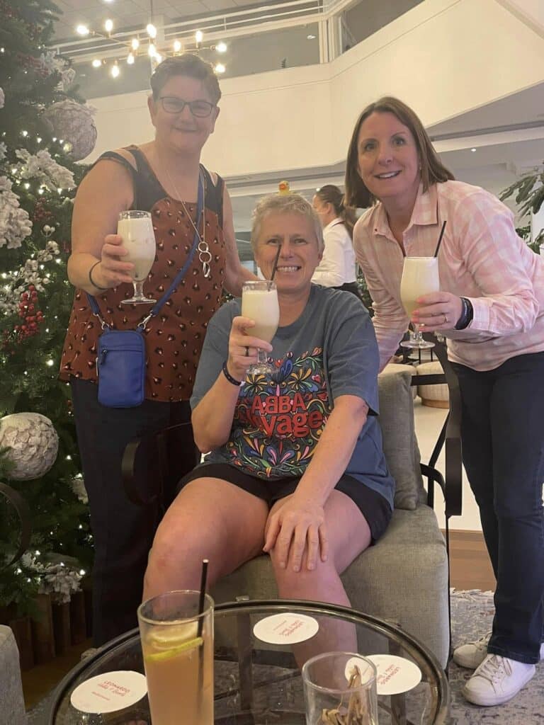 Carn Runners team enjoying the Leptos Cyprus 4 Day Challenge in Cyprus, celebrating after finishing multiple stages of the event.