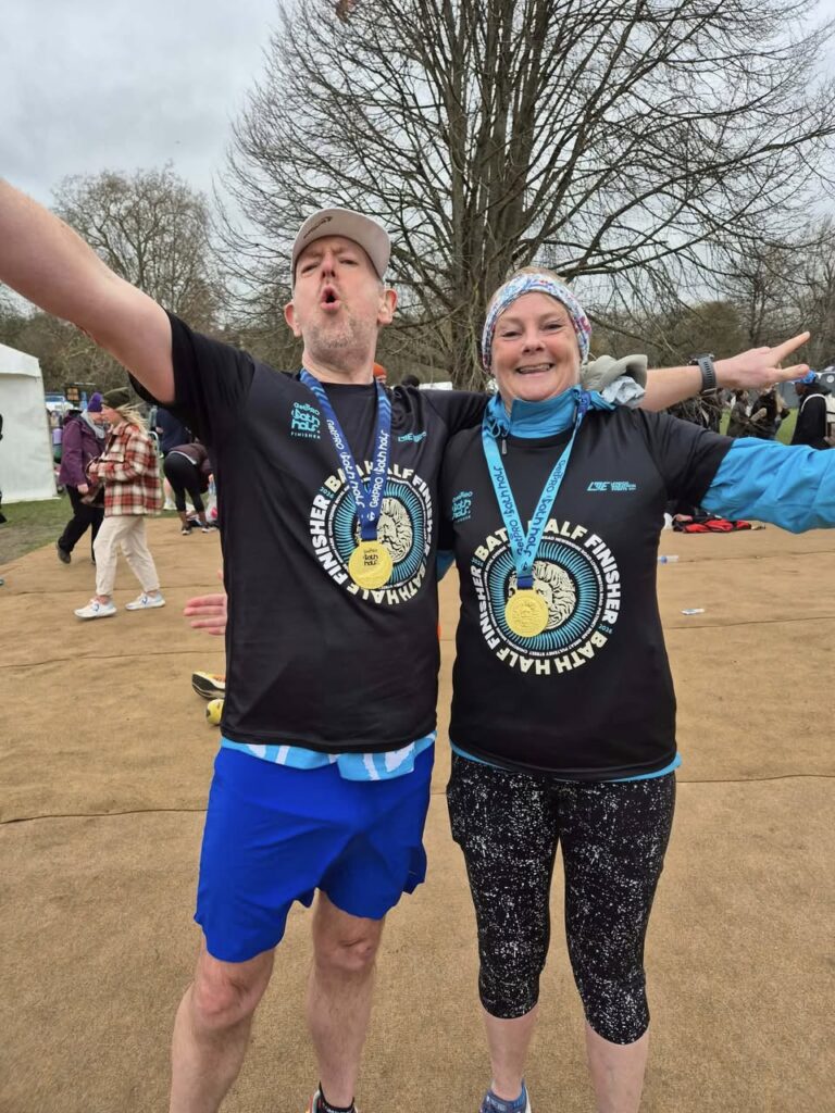 Carn Runners Dawn and Tony running the Bath Half Marathon in strong race performances