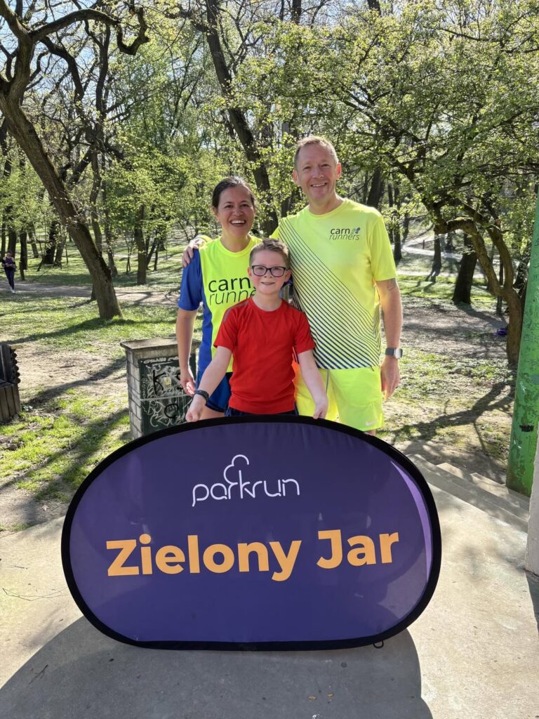 The Webb family representing Carn Runners during parkrun tourism at Bushy Park