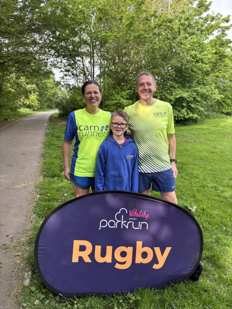 The Webb family representing Carn Runners during parkrun tourism at Bushy Park