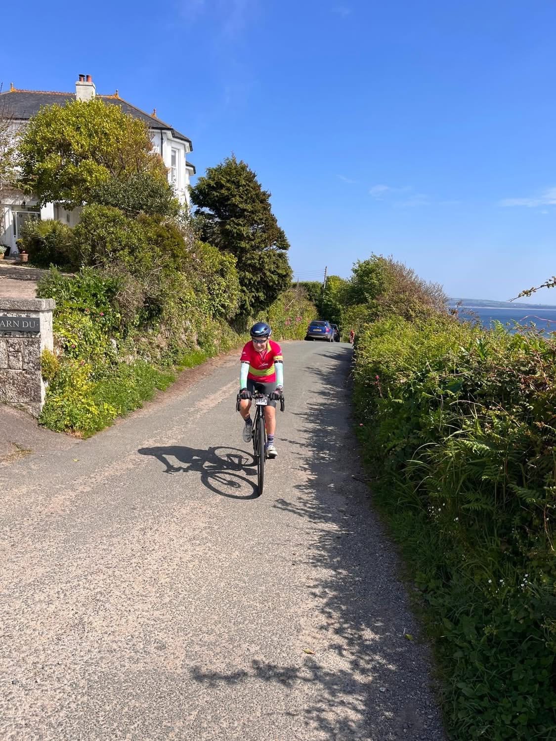 Carn Runners Jan taking part in the Scillonian Sprint and St Ives Brewery Bike Sportive