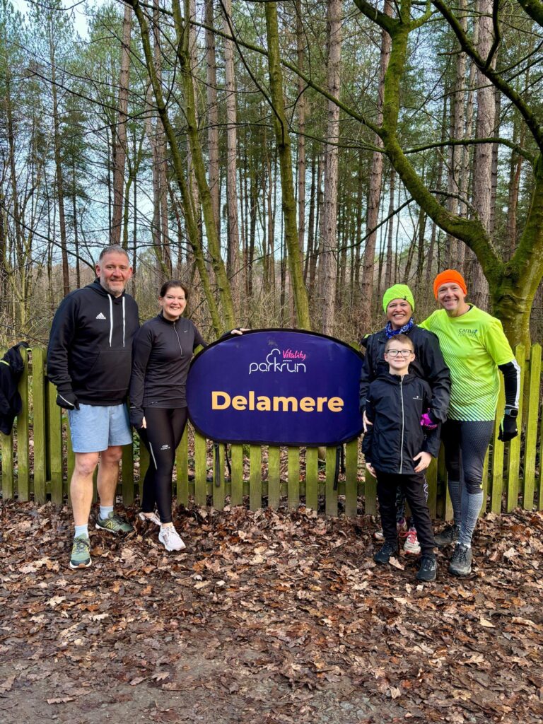 The Webb family representing Carn Runners during parkrun tourism at Bushy Park