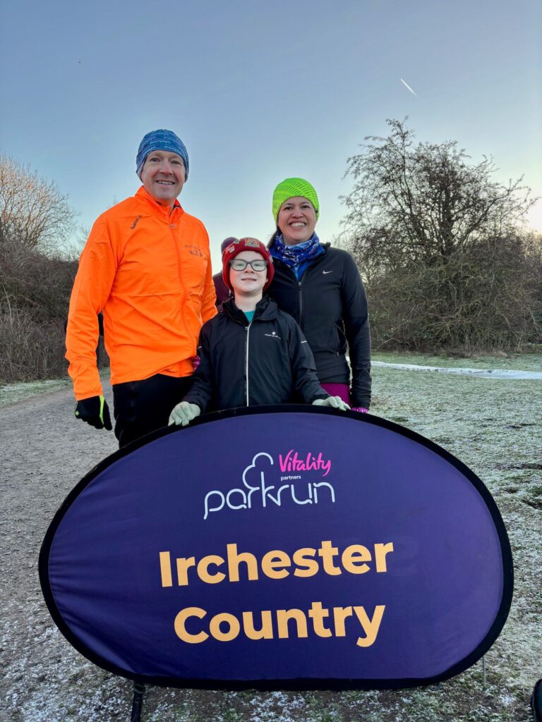 The Webb family representing Carn Runners during parkrun tourism at Bushy Park