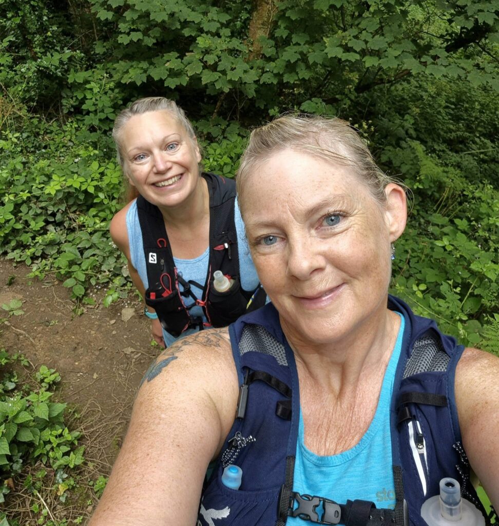 Carn Runners enjoying a Sunday social run on the Great Flat Lode while Vicky represents the club in France