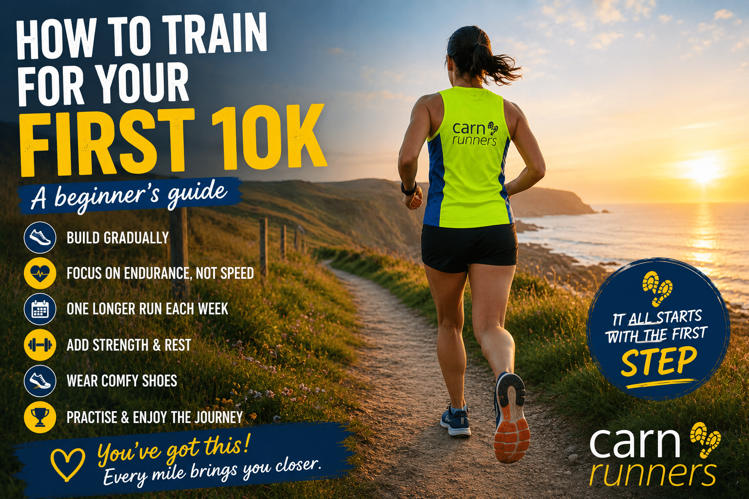 Beginner runner training for their first 10K on a scenic running route
