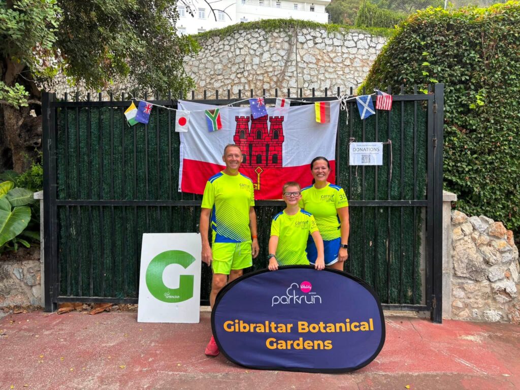 The Webbs completing Gibraltar Botanical Gardens parkrun as part of their parkrun Alphabet Challenge