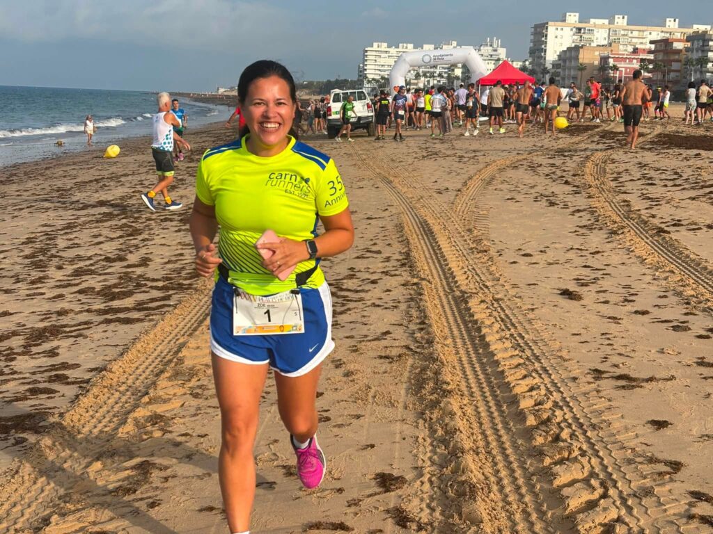 Carn Runners members taking part in an all-sand beach race and meeting at Pitchcroft parkrun in Worcester