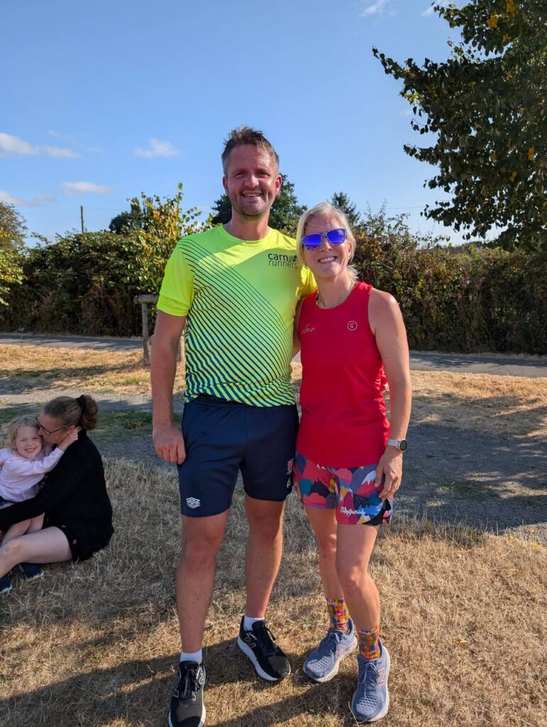 Carn Runners members taking part in an all-sand beach race and meeting at Pitchcroft parkrun in Worcester