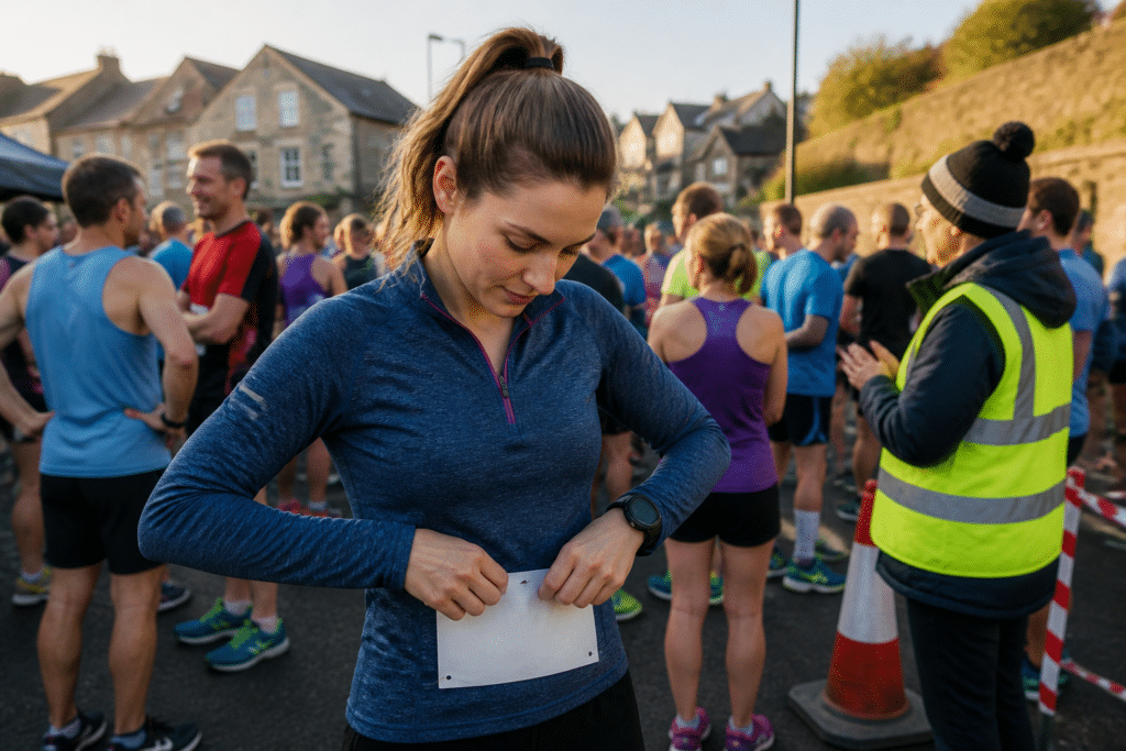 New runner preparing at the start of a friendly local road race