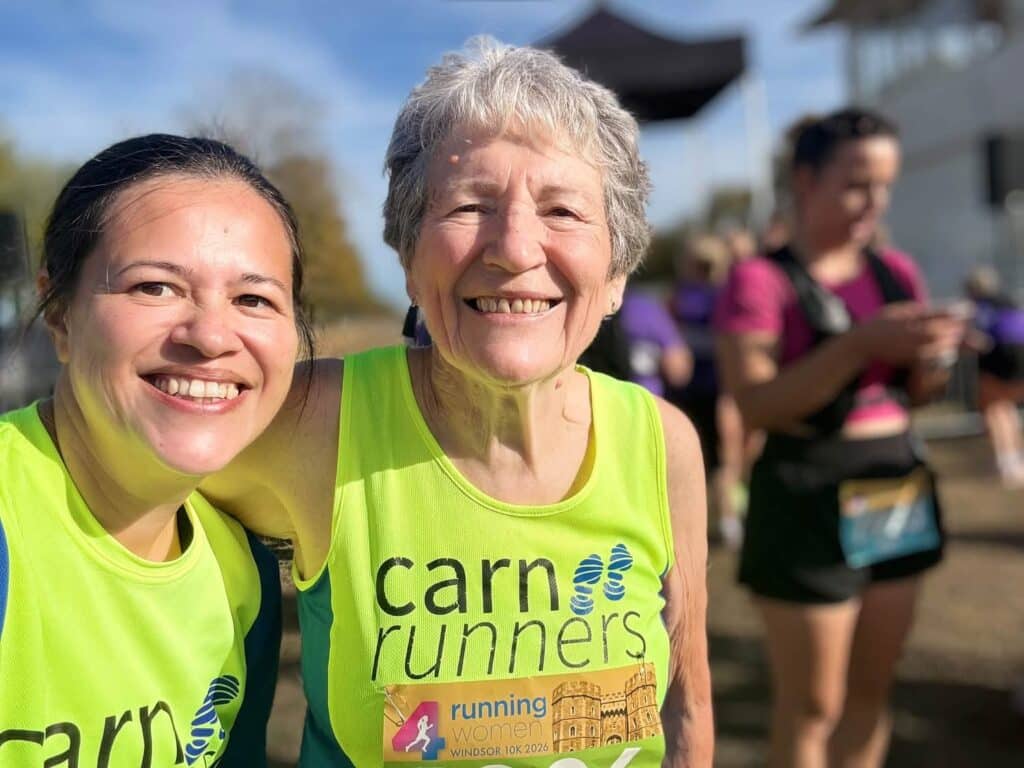 Margaret and Zoe at the Windsor Women’s 10K, if pictured in a verified race-weekend photograph