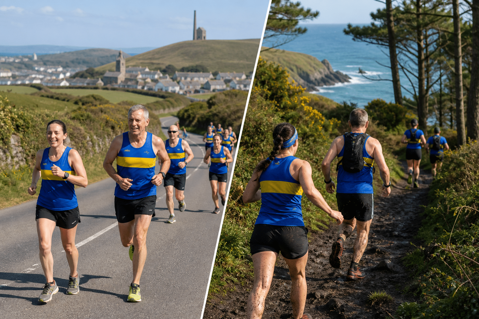 Carn Runners members choosing between a Cornish road race and a muddy trail route