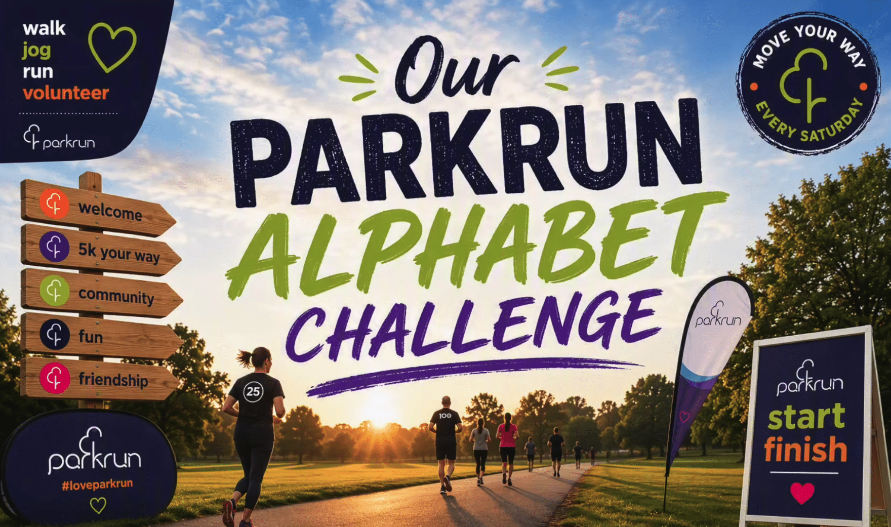 The Webbs celebrating the completion of their parkrun Alphabet Challenge