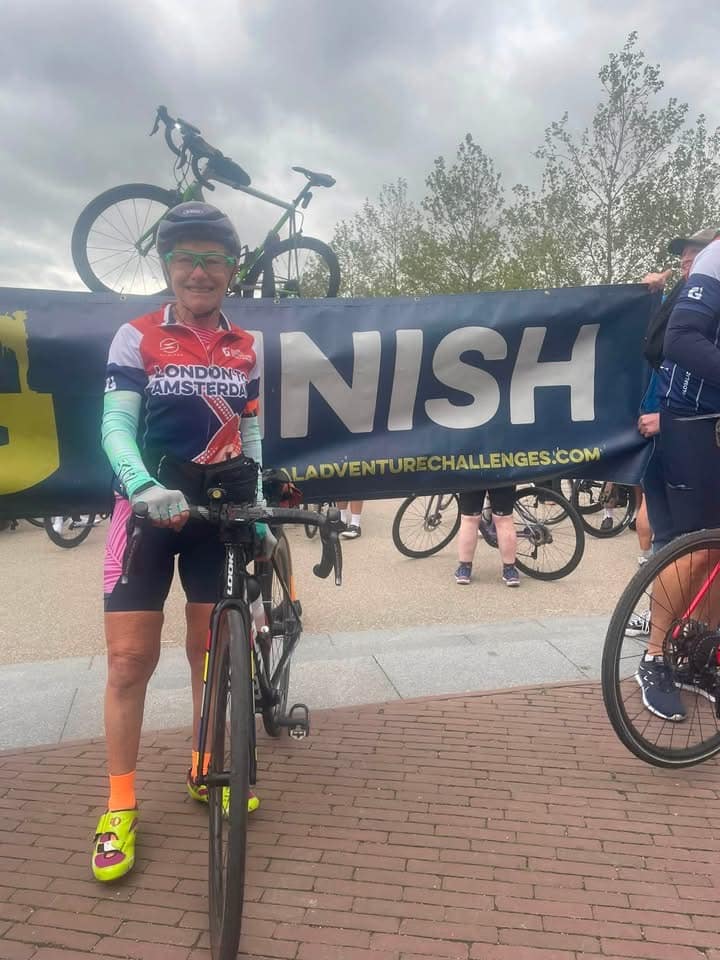 Cyclist in Amsterdam after completing a 350-mile ride from London