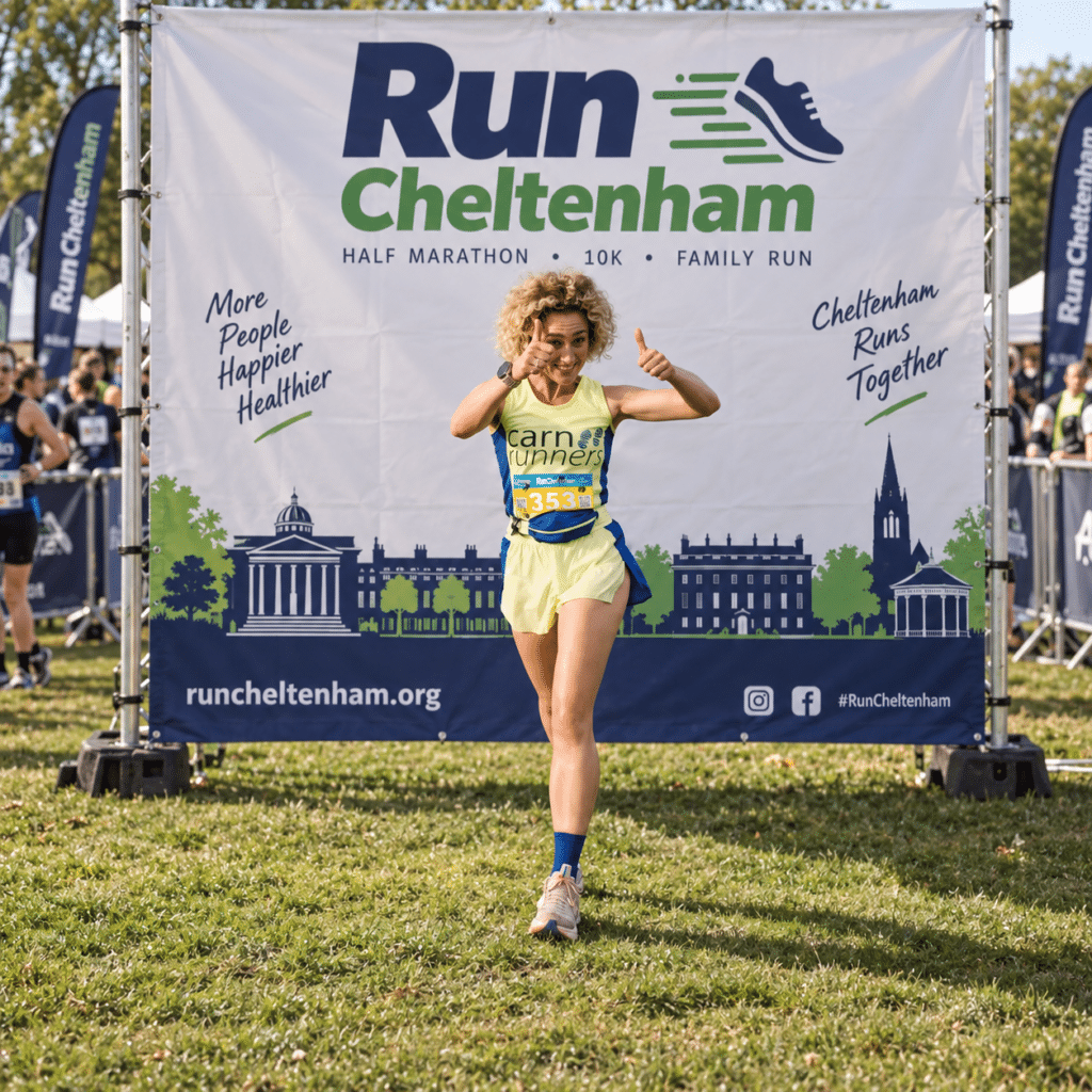 Elena representing Carn Runners at the 2026 Cheltenham Half Marathon