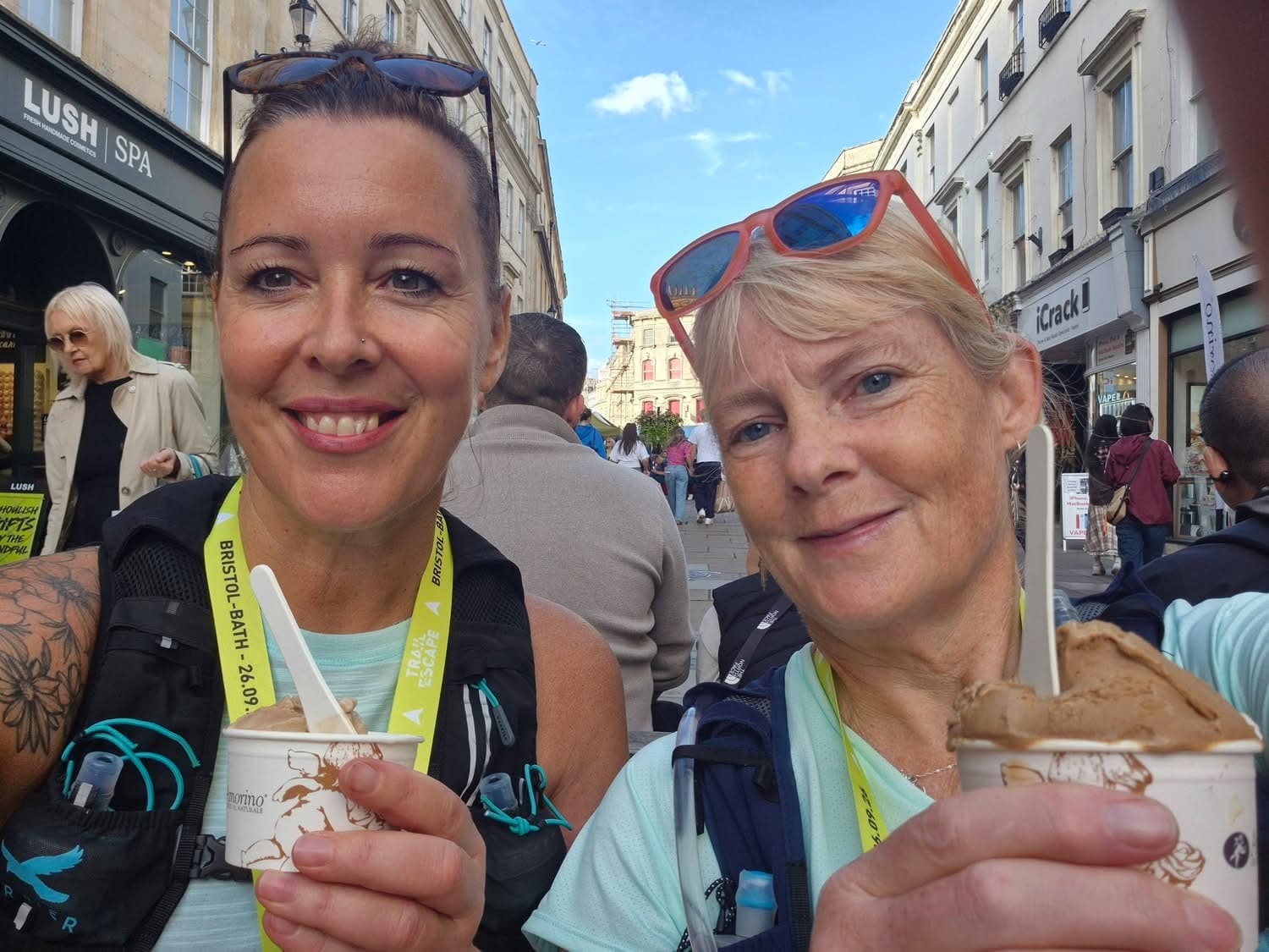 Dawn and Donna at the Bristol-to-Bath trail marathon, if a photograph from the event is available