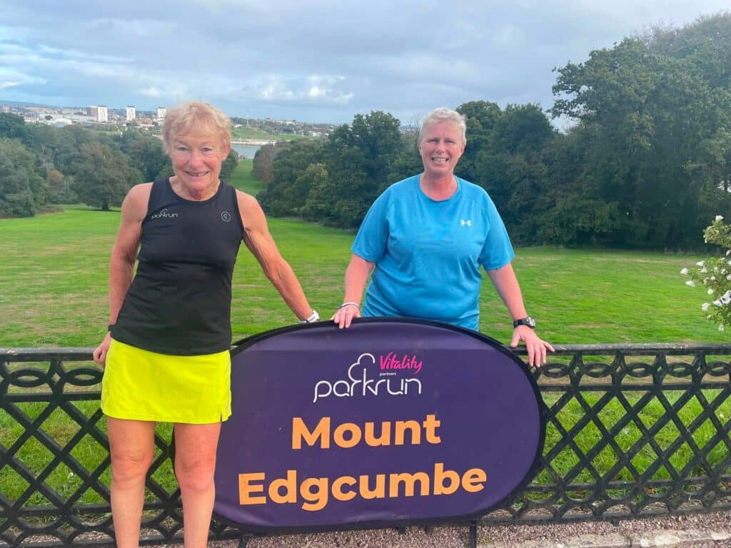Jan and Sarah at Mount Edgcumbe parkrun, if a photograph of their visit is available